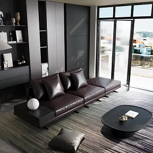 Modern living room sofa combination floor lamp bookcase 3d model