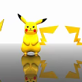Art Installation Featuring Yellow Pikachu Shaped Figures With Lightning Tails And Multiple Angles Reflection