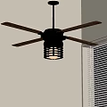 Wooden Bladed Ceiling Fan With Light Fixture Near Window Blinds in Room Interior