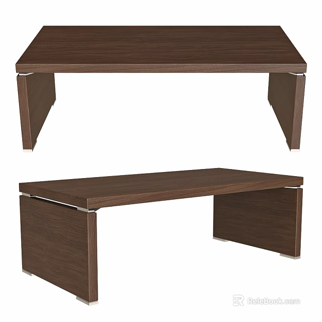 Sleek Wooden Tables With Dark Brown Finish Modern Design Rectangular Top And Stable Legs 3d model 