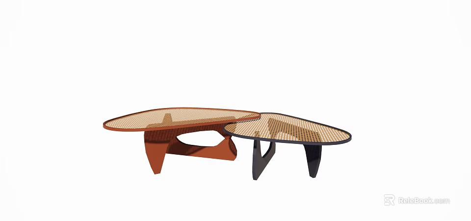 Stylish Coffee Tables With Woven Tops And Orange Black Frames Modern Design 3d model 