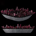 Red Crystal Decorative Ornament Set For Home Decor With Black Base And Spiked Design