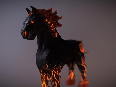 Game Movie Character Black Horse With Flame Mane Glowing Eyes And Burning Body Patterns 3d model