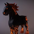 Game Movie Character Black Horse With Flame Mane Glowing Eyes And Burning Body Patterns