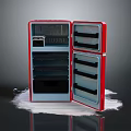 Red Double Door Refrigerator Open With Multiple Shelves And Sleek Design 3d model