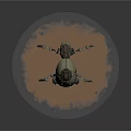 Mechanical Beetle Creature With Metallic Shell Green Glowing Eyes And Mechanical Legs On Sandy Ground