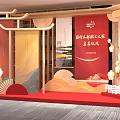 Chinese Traditional Photo Check-in Spot With Red Backdrop Screen Fans And Plum Blossom Tree