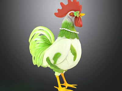 Colorful Vegetable Shaped Rooster Decoration With Red Comb And Green Feathers 3d model