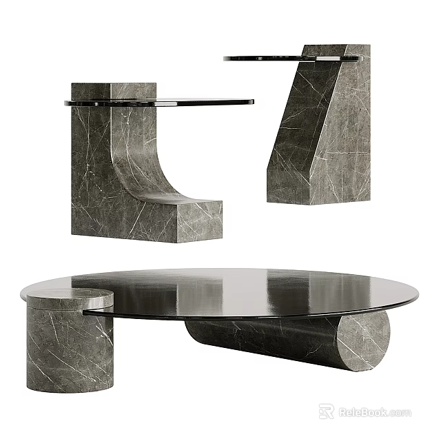 Modern Marble Coffee Table With Sleek Round Surface And Textured Base 3d model