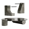 Modern Marble Coffee Table With Sleek Round Surface And Textured Base 3d model