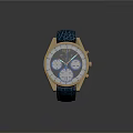 Luxury Wrist Watch With Blue Leather Strap Gold Case And Multi Dial Design