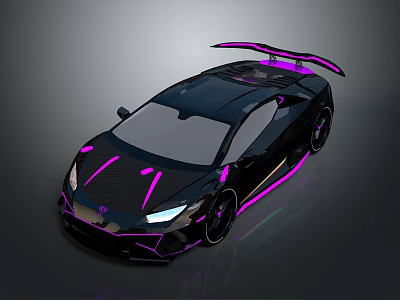 Sleek Black Sports Car With Purple Accent Lines And Rear Spoiler Design 3d model