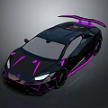 Sleek Black Sports Car With Purple Accent Lines And Rear Spoiler Design