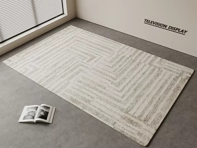Light Beige Square Rug With Herringbone Pattern And Open Magazine Near Window 3d model