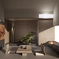 Traditional Tea Room Interior With Wooden Panel Walls Tatami Seating Tea Table And Bonsai Plant