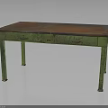 Vintage Wooden Table With Green Legs Red Top And Drawers