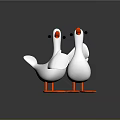 Cute White Duck Figurines With Orange Beaks Feet And Black Eyes On Dark Background