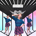 Live Stream Fashion Show With Models In Blue Tops And Plaid Skirts