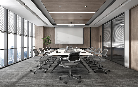 Modern Meeting Room Conference Table and Chair Office Chair Venetian Blinds Partition 3d model