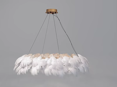 White Feather Chandelier With Gold Ceiling Base For Modern Home Interior Design 3d model