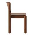 Modern Wooden Chair With Curved Backrest And Leather Seat Cushion