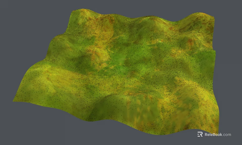 Green And Yellow Hilly Terrain Model With 3D Rendered Landscape Features 3d model