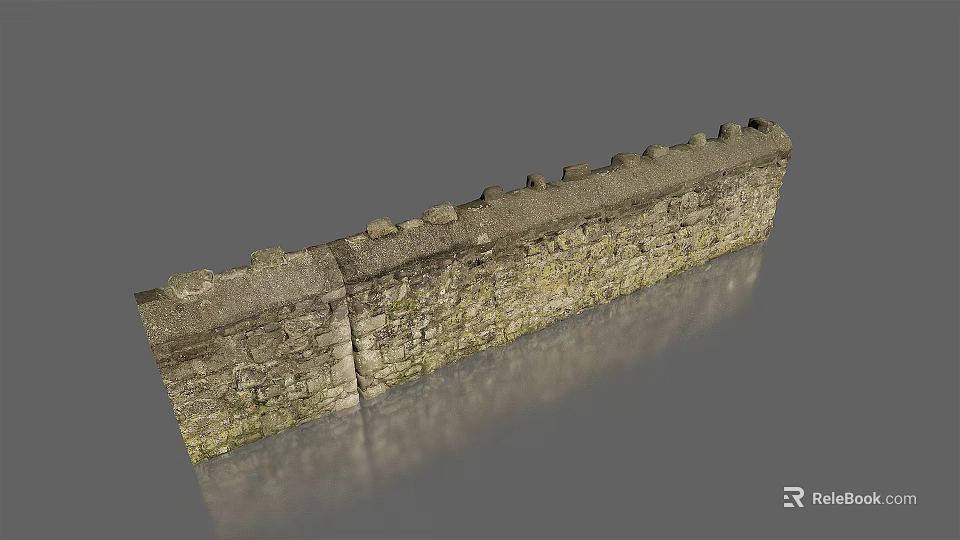 Ancient Stone Building Exterior Wall With Rough Textured Surface And Crenellated Top 3d model 