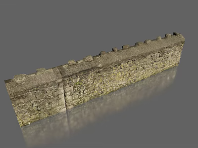 Ancient Stone Building Exterior Wall With Rough Textured Surface And Crenellated Top 3d model