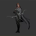 A Female Warrior with Red Hair in Armor Holding Bow and Arrow and Cloak