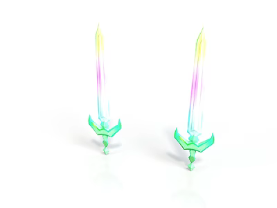 Twin Swords With Green Base And Colorful Light Effects On White Background 3d model
