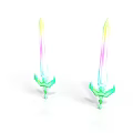 Twin Swords With Green Base And Colorful Light Effects On White Background