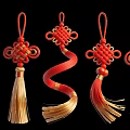 Traditional Chinese Knot Art Installation with Red Gold Tassels and Intricate Patterns