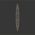 Detailed Warship Model With Gray Hull Red Bottom And Deck Turrets And Masts