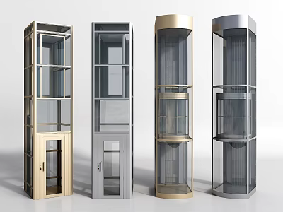 Modern Elevators With Various Designs Glass Doors And Metal Frames In Different Colors 3d model