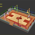 Basketball Court Design With Red Fences Hoops Orange Floor And White Lines