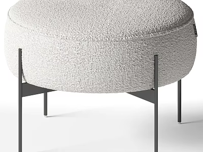 Modern Round Ottoman with Plush Fabric Upholstery and Black Metal Legs 3d model