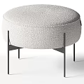 Modern Round Ottoman with Plush Fabric Upholstery and Black Metal Legs