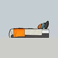 Modern Double Beds With Orange And Blue Bedding And Black Pillows