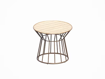 Modern Round Wooden Coffee Table With Slatted Top And Metal Frame Base 3d model
