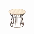 Modern Round Wooden Coffee Table With Slatted Top And Metal Frame Base