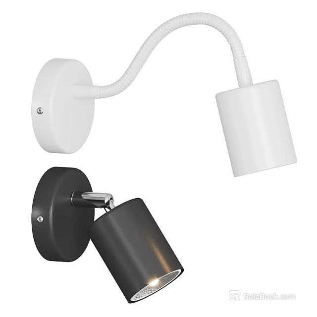 Modern Wall Light With White Black Cylindrical Shades And Adjustable Arms 3d model 