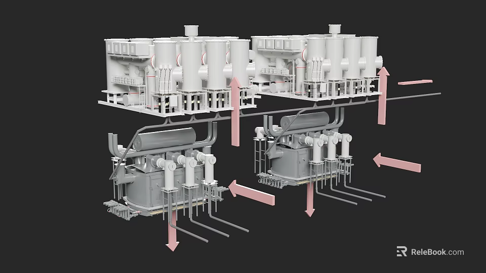 Industrial Equipment 3D Model With Tanks Piping And Support Structures 3d model 
