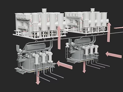 Industrial Equipment 3D Model With Tanks Piping And Support Structures 3d model