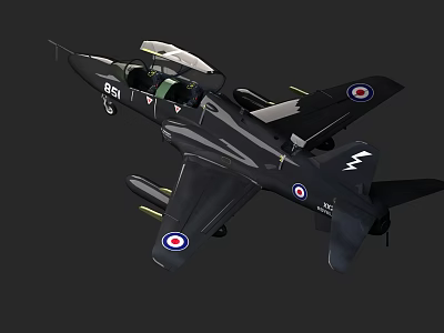 Black Military Fighter Jet With 851 T Markings Roundels And Lightning Emblem 3d model
