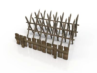 Outdoor Rustic Wooden Fence With Crossed Slats And Picket Structure 3d model