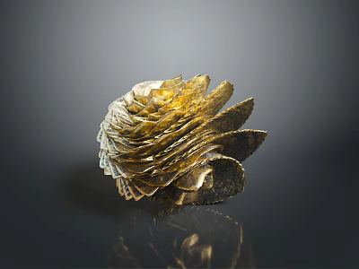 Golden Layered Metal Sculpture With Petal Like Design And Artistic Texture 3d model