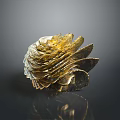 Golden Layered Metal Sculpture With Petal Like Design And Artistic Texture