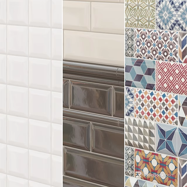 Diverse Ceramic Tiles With White Dark Colors And Geometric Patterns Design 3d model