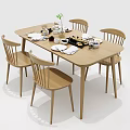 Modern Dining Table Set With Blue Gray Chairs Vase And Tableware 3d model