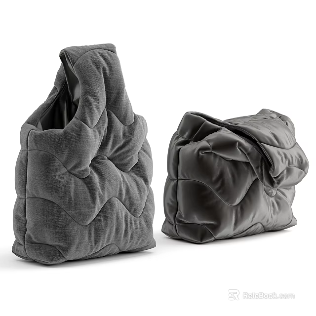 Two Stylish Gray Quilted Plush Home Items With Wrinkled Texture Design 3d model 